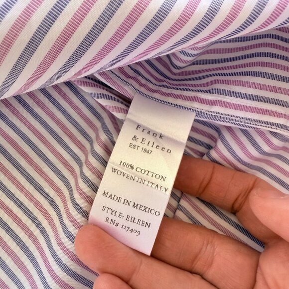 NWOT Frank and Eileen, relaxed button down, Navy and Pink Stripe, Superluxe - Picture 4 of 6